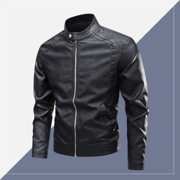 Herren Modische Lederjacke mit Stehkragen und praktischen Reißverschlusstaschen Echo Archiv