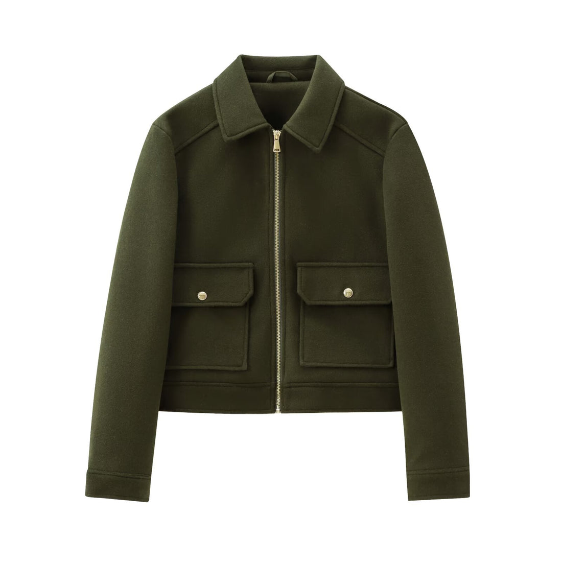 Damen Kurze Wollimitat-Fieldjacke mit durchgehendem Reißverschluss und vier aufgesetzten Pattentaschen Echo Archiv