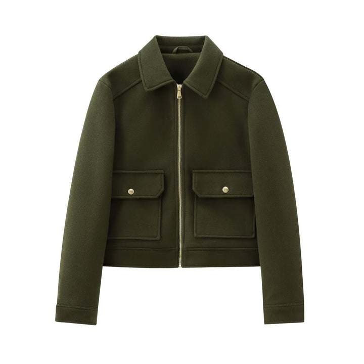 Damen Kurze Wollimitat-Fieldjacke mit durchgehendem Reißverschluss und vier aufgesetzten Pattentaschen Echo Archiv