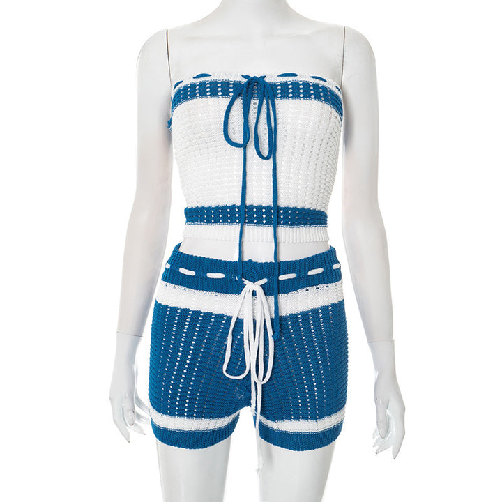 Damen Knitted Bandeau Set mit Shorts und verstellbarem Kordelzug Echo Archiv