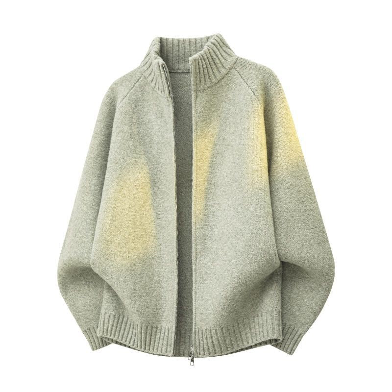 Damen Oversize Teddy-Strick-Cardigan mit Stehkragen, Rippsäumen & Zwei-Wege-Reißverschluss Echoarchiv