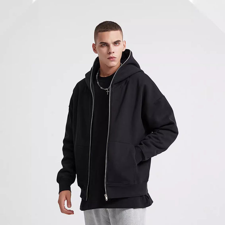 Unisex Kapuzenjacke mit durchgehendem Reißverschluss, doppellagiger Kapuze und Kängurutaschen – Auréline