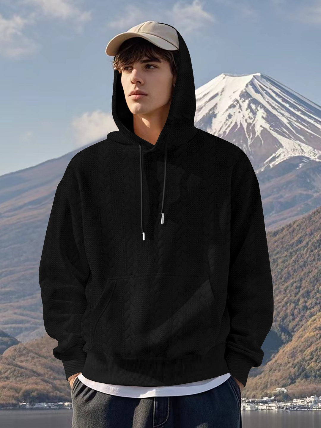 Herren Kapuzenpullover aus weichem Fleece mit strukturiertem Design Echoarchiv