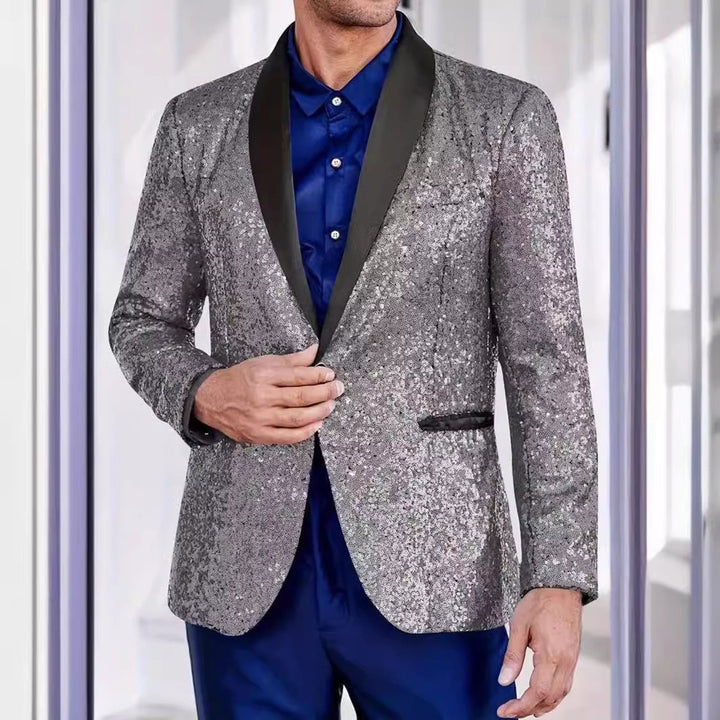 Herren Glamouröser Paillettenblazer mit Seidenaufsatz Echoarchiv
