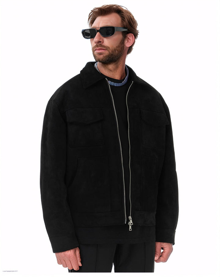 Herren Suede-Jacke mit modernen Taschen Echoarchiv
