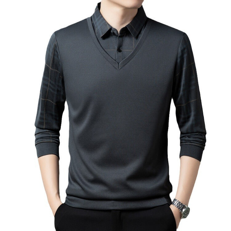 Herren eleganter V-Pullover mit strukturierten Ärmeln Echoarchiv