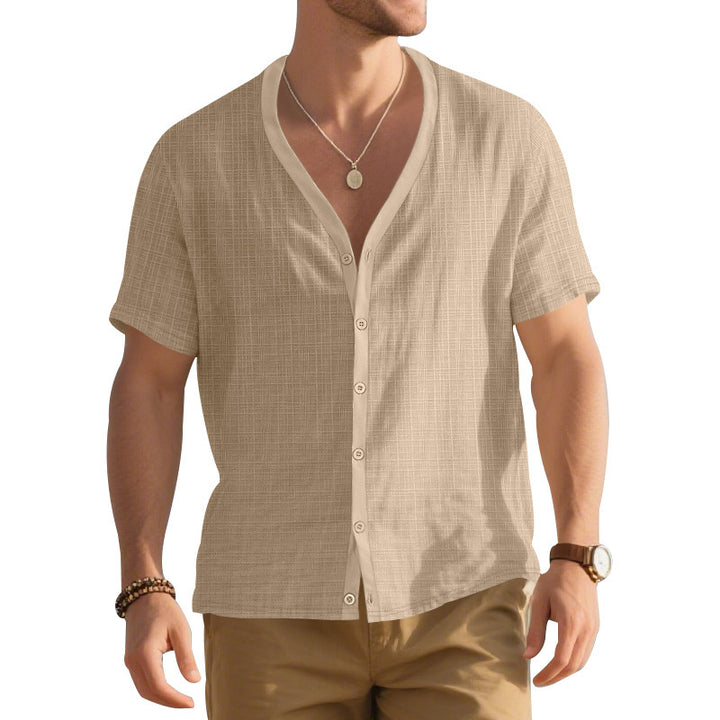 Herren Kurzarm-Henley-Hemd mit modischem V-Ausschnitt und strukturiertem Design Echoarchiv