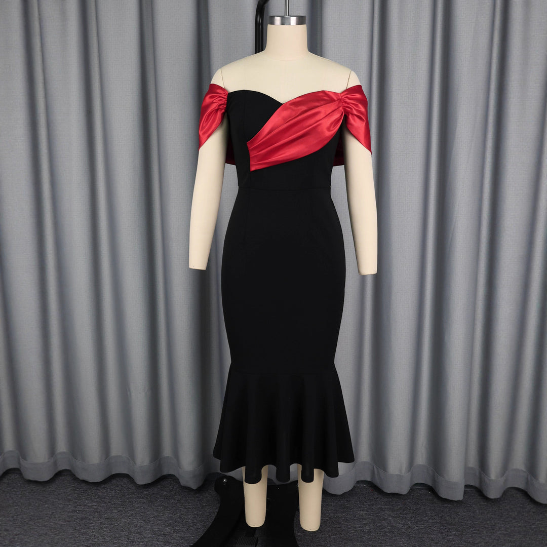 Damen elegantes schulterfreies Maxikleid mit voluminösen Rüschen Echo Archiv