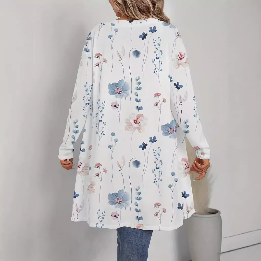 Damen Floraler Longline-Cardigan mit offenem Schnitt und leichtem Viskose-Mix Echo Archiv