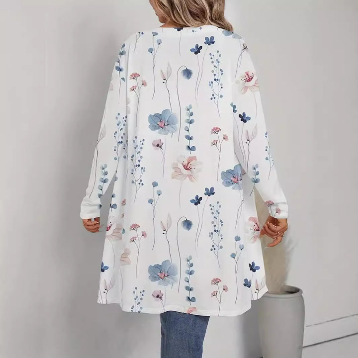 Damen Floraler Longline-Cardigan mit offenem Schnitt und leichtem Viskose-Mix Echo Archiv