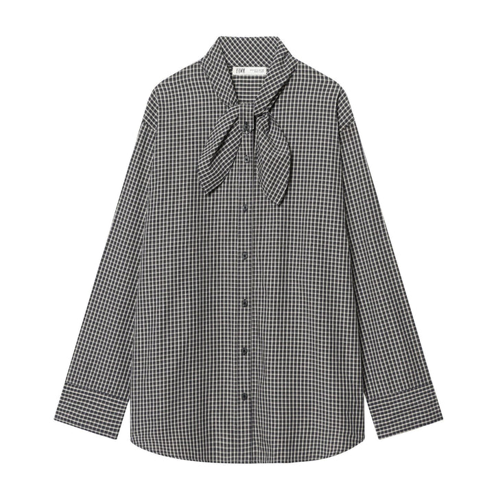 Damen Kariertes Blusenshirt mit Schleifenkragen und lässiger Passform Echo Archiv