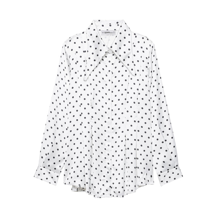 Damen Oversized Satinbluse mit übergroßem spitzem Kragen und Plissée-Detail Echoarchiv