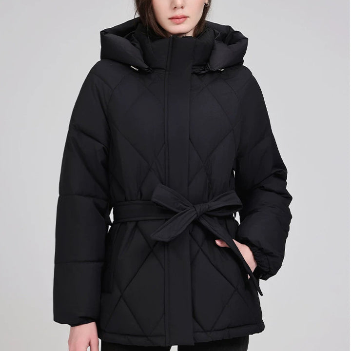 Damen Taillierter Steppparka mit Kapuze und Bindegürtel Echo Archiv