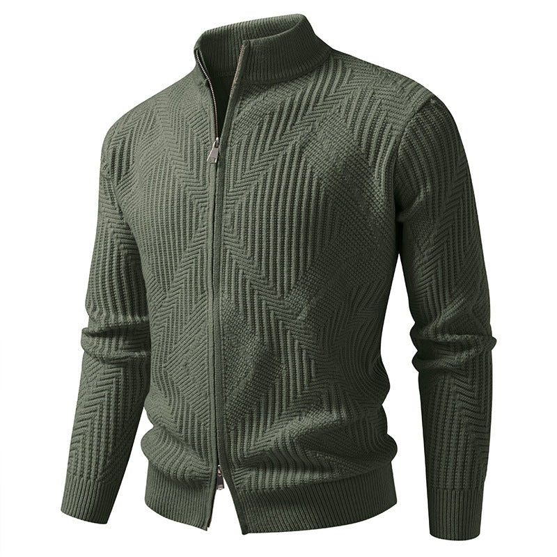 Herren nan Reißverschluss-Cardigan mit geometrischem Fischgrätstrick und Stehkragen Echo Archiv