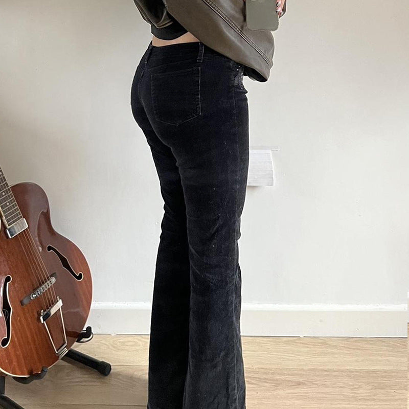 Damen nan ausgestellte Cordhose mit Glitzerstreifen und Blumenstickerei, hoher Bund Echo Archiv