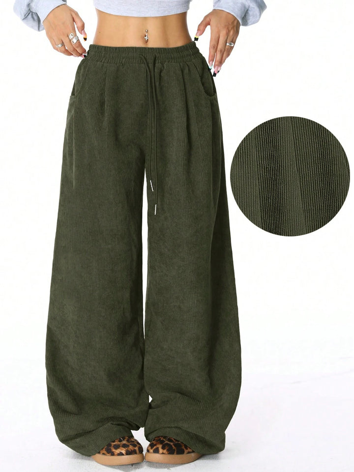 Damen Weite-Hosen Hohe Taille Corduroy Lounge Pants Echoarchiv