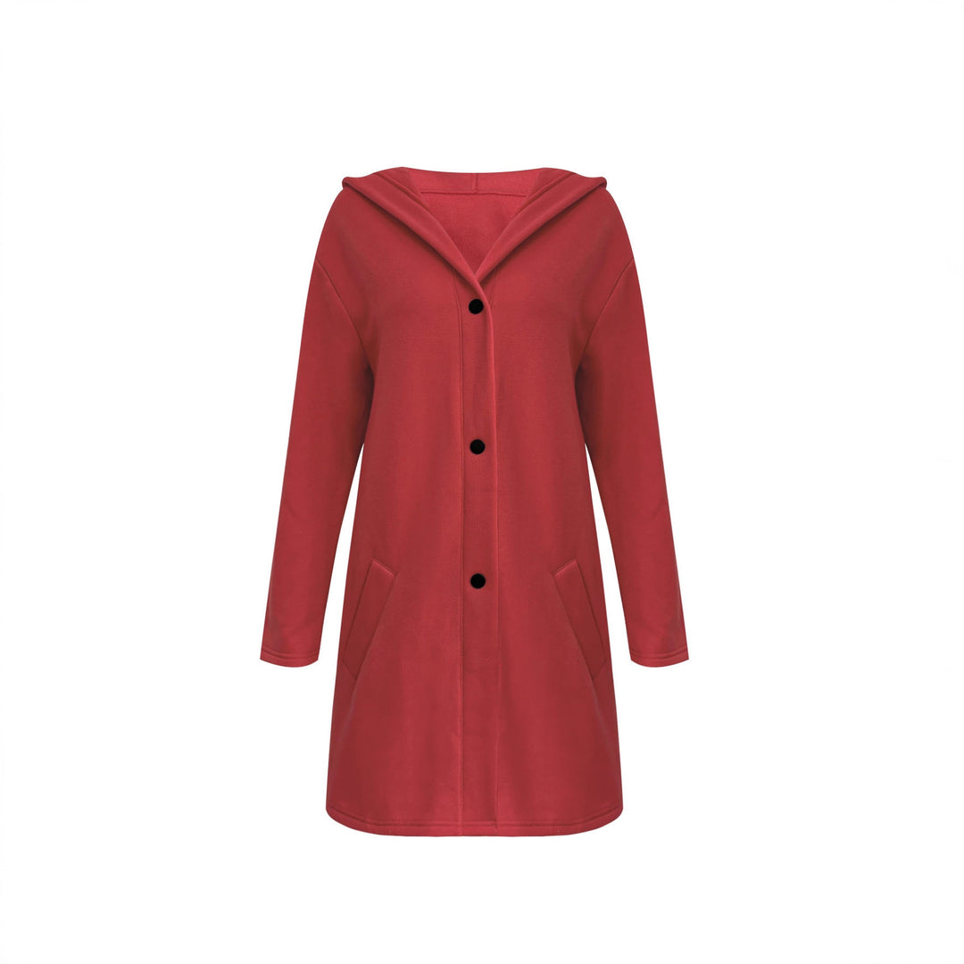 Damen Langer Kapuzen-Cardigan mit Druckknopfleiste, Eingrifftaschen und legerer Silhouette – Veloura