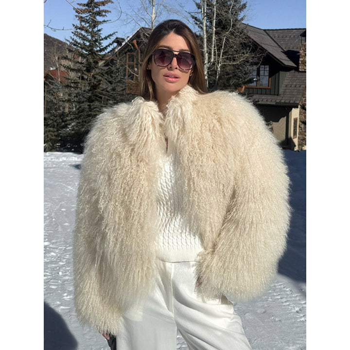 Damen Kuschelige Kurzjacke im Lammfell‑Look mit lockiger Long‑Pile‑Struktur Echoarchiv