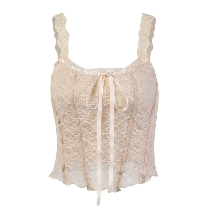 Damen Spitzen-Crop-Top mit dekorativen Bändern und feinen Details Echo Archiv