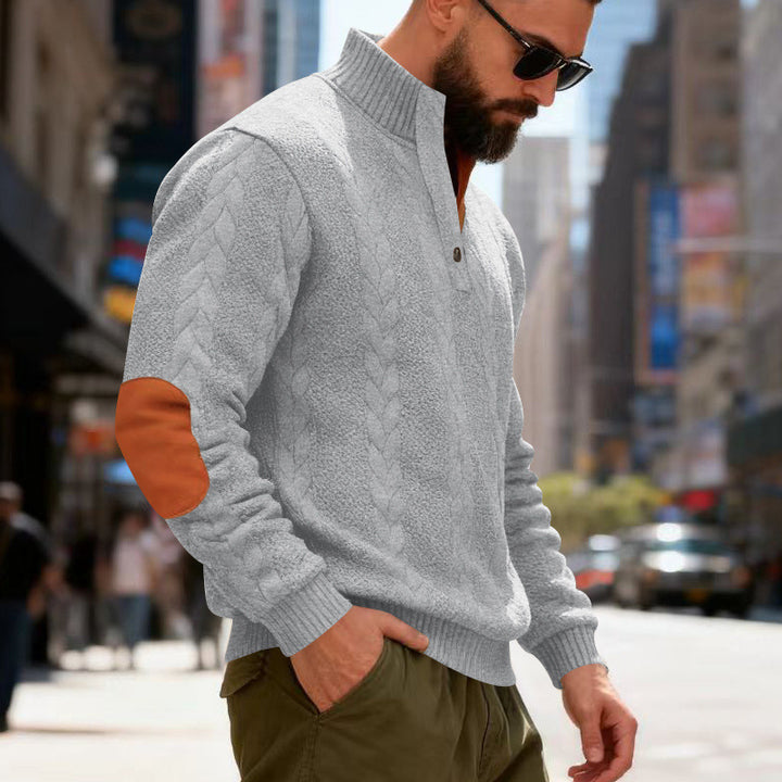 Herren gestrickter Pullover mit Kontrastdetails und modernem Knopfverschluss Echoarchiv