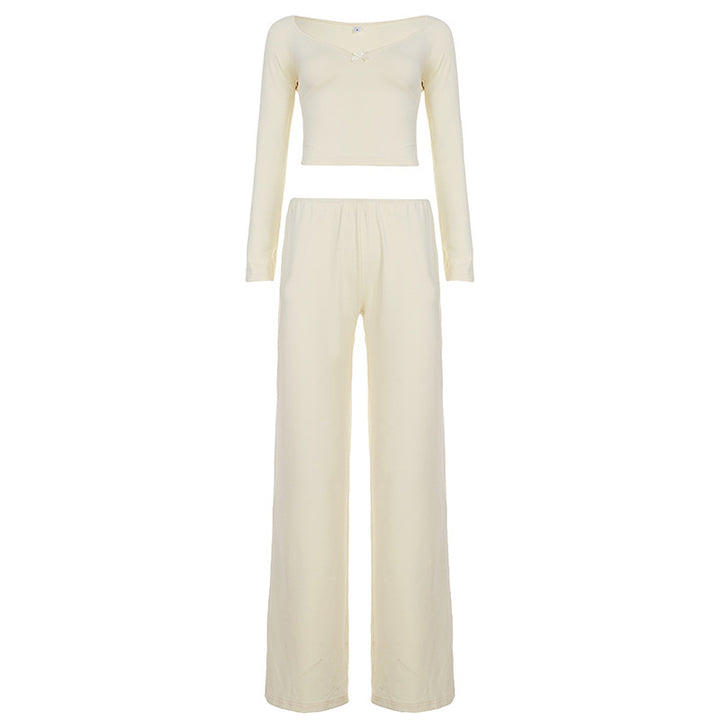 Damen Zweiteiliges Lounge-Set aus weichem Jersey mit Cropped V-Ausschnitt Oberteil und hochtaillierter Palazzohose – Élanora