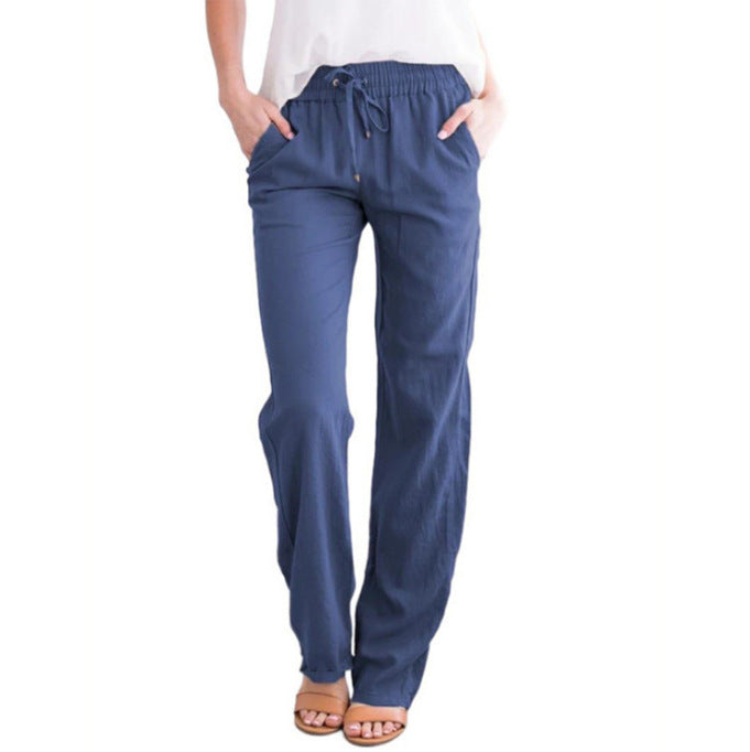 Damen nan leichte Leinenhose mit elastischem Bund und weitem Bein Echo Archiv