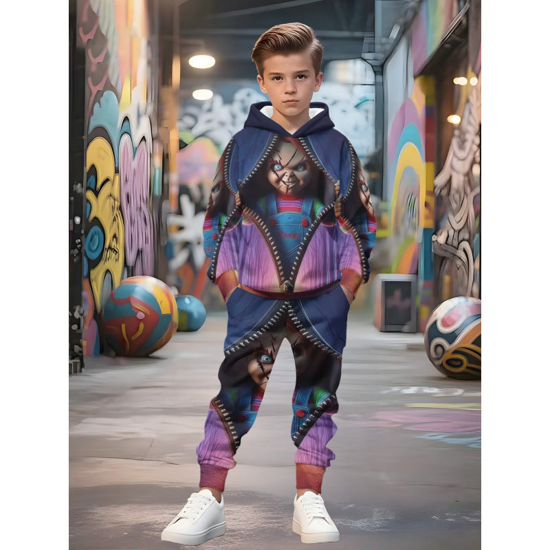 Unisex nan Kinder Jogginganzug mit Kapuzenpullover und detailreichem Auto-Print Echo Archiv