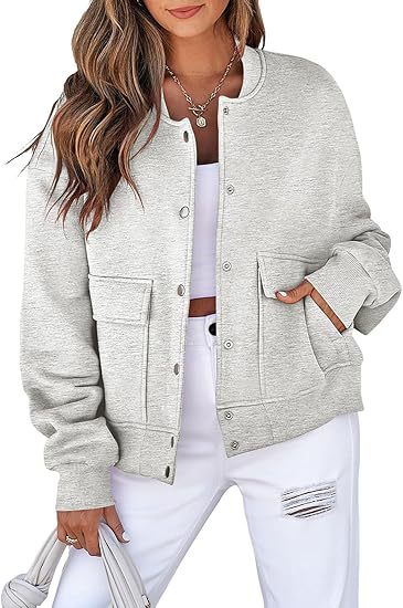 Damen lässige Oversize-Bomberjacke aus Sweatstoff mit Druckknopfleiste und aufgesetzten Taschen Echo Archiv
