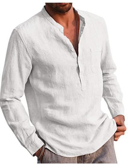Herren Leinenhemd mit klassischem Henley-Ausschnitt und Brusttasche Echoarchiv