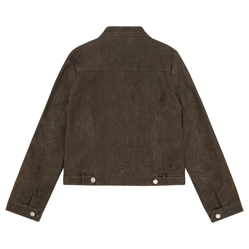 Damen Bikerjacke aus Kunstleder mit asymmetrischem Reißverschluss und Stehkragen Echoarchiv
