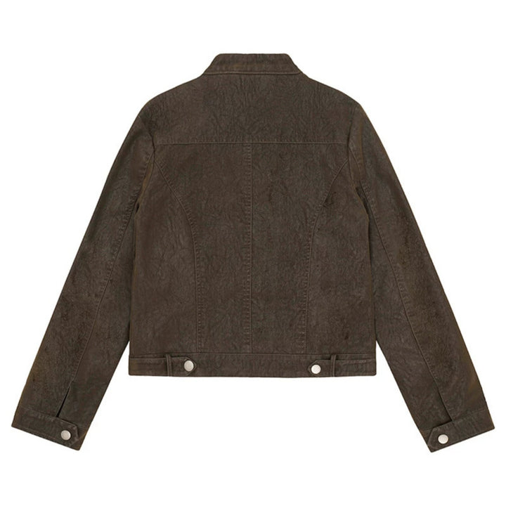 Damen Bikerjacke aus Kunstleder mit asymmetrischem Reißverschluss und Stehkragen Echoarchiv