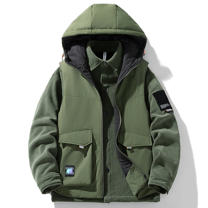 Herren Wärmende Outdoor-Kapuzenjacke mit Fleece-Innenlayer und Multifunktionstaschen – Taviero