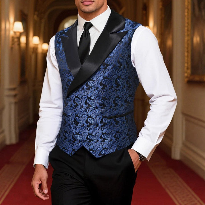 Herren Satin-Paisley-Weste mit Schalkragen und tailliertem Smoking-Look Echo Archiv