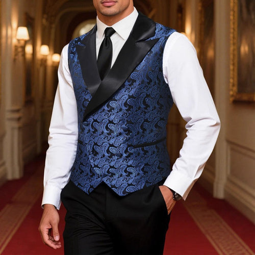 Herren Satin-Paisley-Weste mit Schalkragen und tailliertem Smoking-Look Echo Archiv