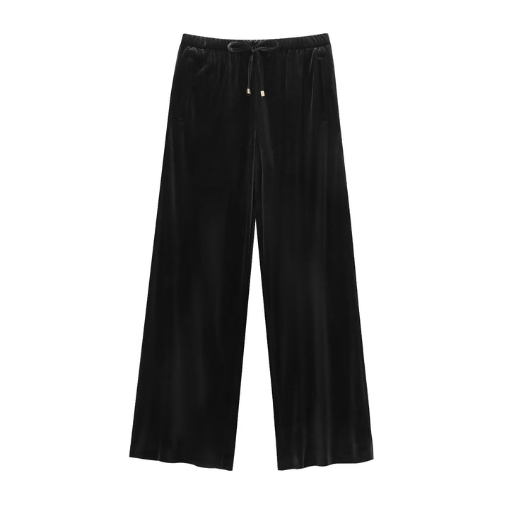 Damen Weite Samt-Palazzohose mit elastischem Tunnelzugbund und Eingrifftaschen Echo Archiv
