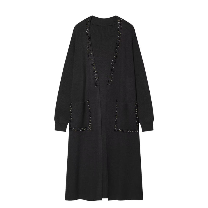 Damen langer Strickcardigan mit Perlenverzierung Echoarchiv