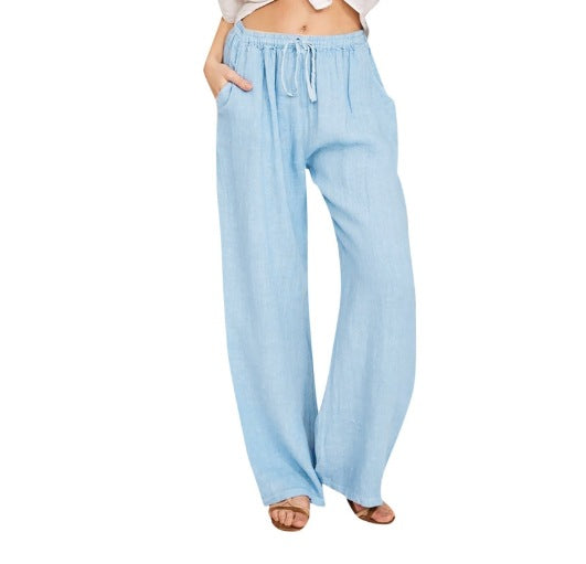 Damen nan weite Leinenhose mit elastischem Bund Kordelzug und Seitentaschen Echo Archiv
