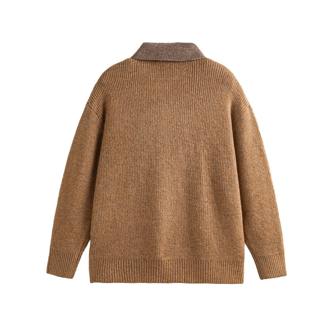 Damen Strickpoloshirt mit Fleckmuster, Rippstruktur und Knopfleiste Echoarchiv