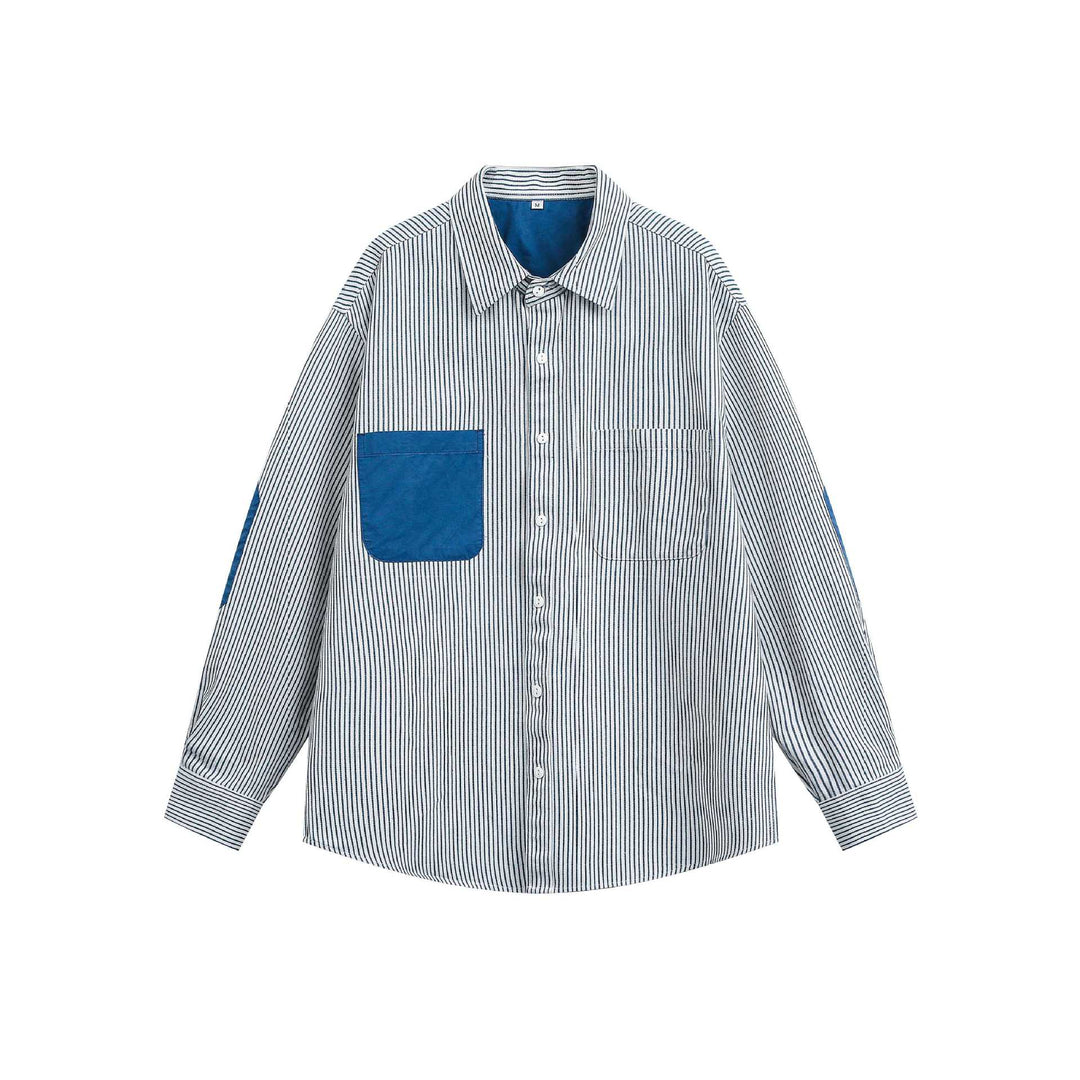 Unisex Oversize-Streifenhemd mit kontrastierter Brusttasche und Kentkragen Echoarchiv