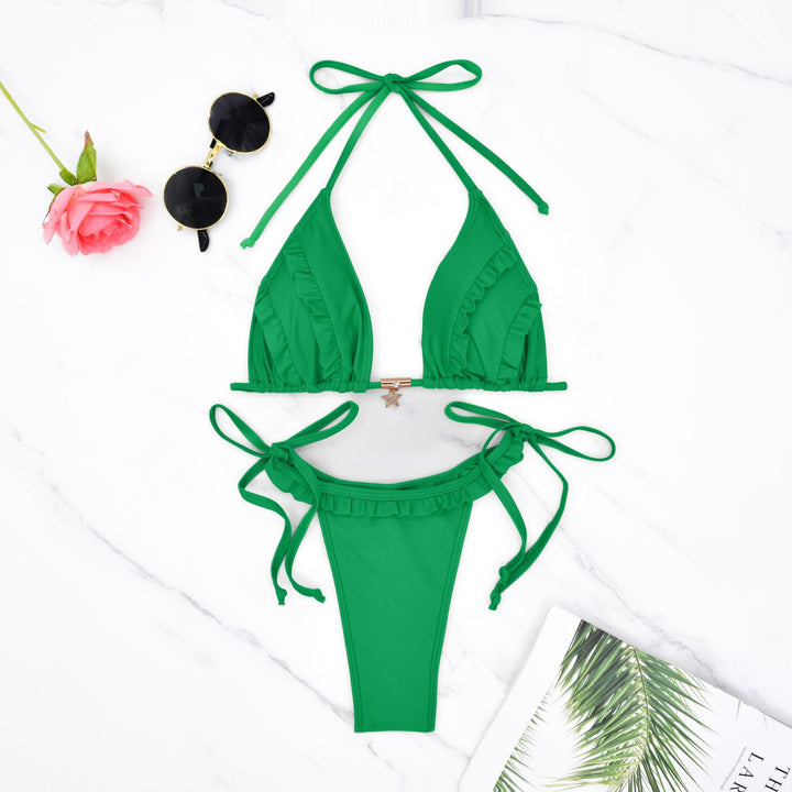 Damen Triangel-Bikini mit Rüschendetails und verstellbaren Bindebändern Echo Archiv