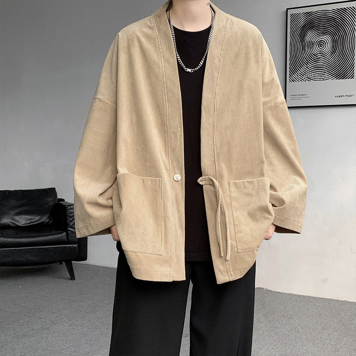 Herren nan oversized Cord-Kimono-Cardigan mit Kordelzug, aufgesetzten Taschen und Tropfenärmeln Echo Archiv