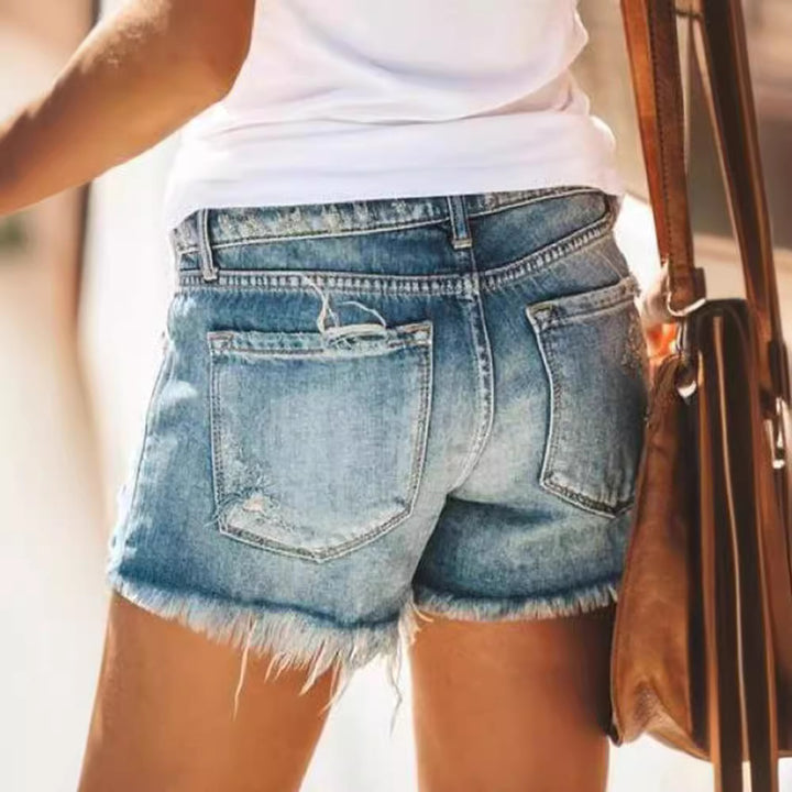 Damen trendige Destroyed Denim-Shorts mit ausgefransten Säumen und modischen Rissdetails Echo Archiv
