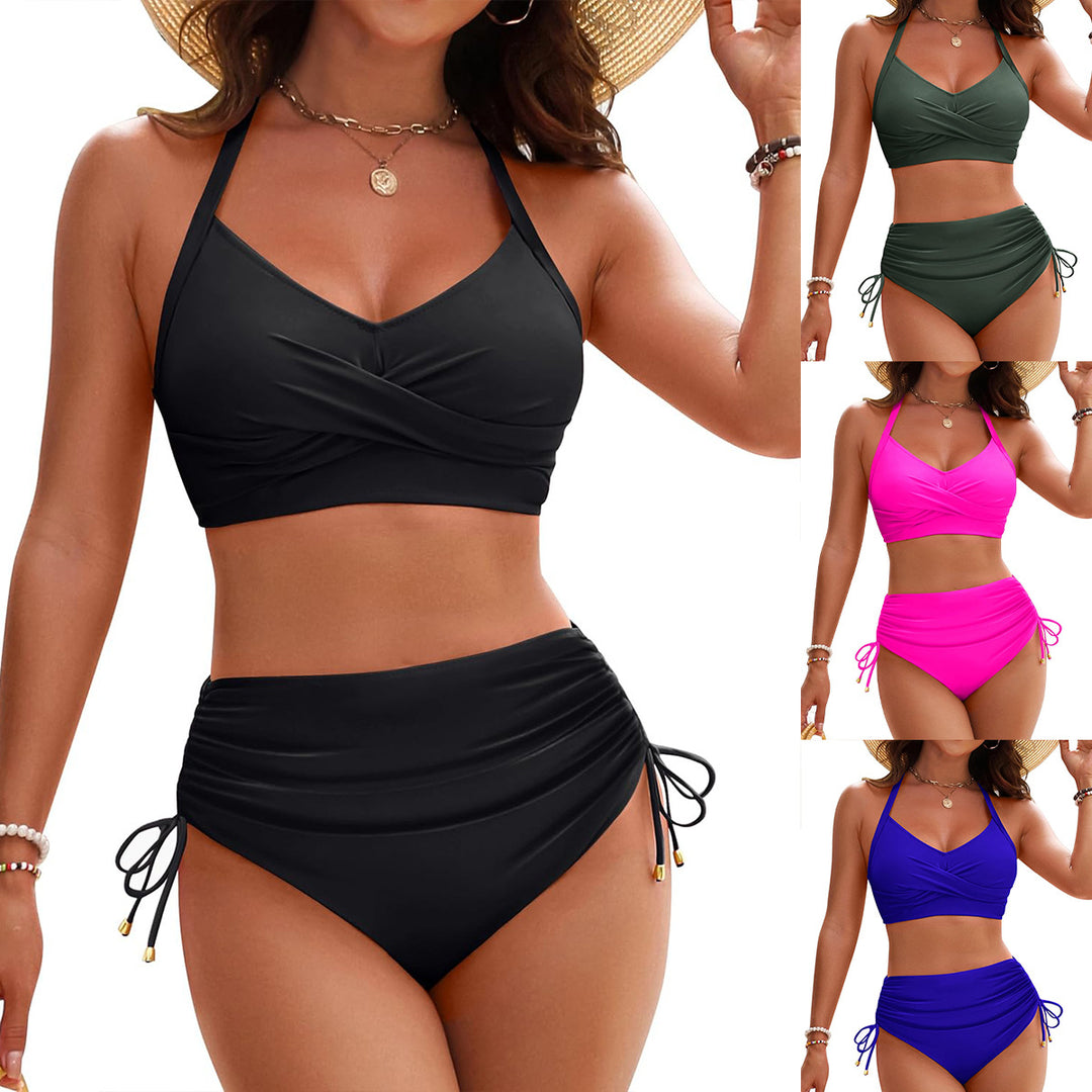 Damen Hochtailliertes Bikini-Set mit elegantem Wickeldesign und verstellbaren Trägern Echo Archiv