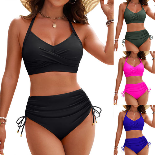 Damen Hochtailliertes Bikini-Set mit elegantem Wickeldesign und verstellbaren Trägern Echo Archiv
