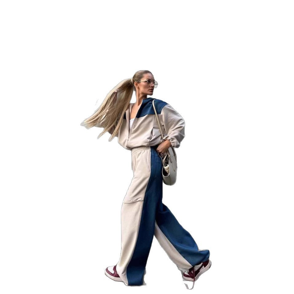 Damen zweifarbiges Kapuzenjacken- und wandelbares Druckknopf-Jogginghosen-Set – Auréline