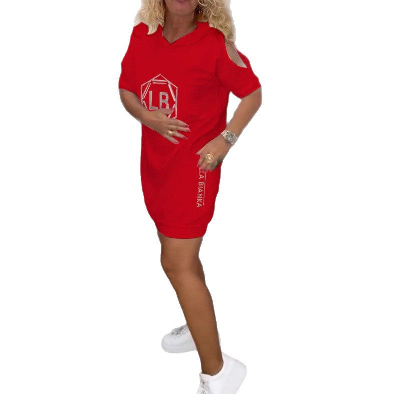Damen nan sportliches Kapuzen-Tunika-Kleid mit Schulterauschnitten und Logoprint Echo Archiv