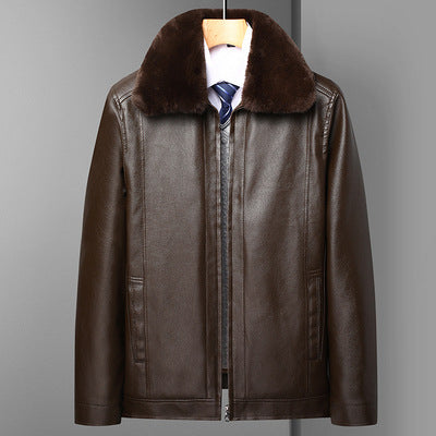 Herren stilvolle Lederjacke mit luxuriösem Kunstfellkragen Echoarchiv