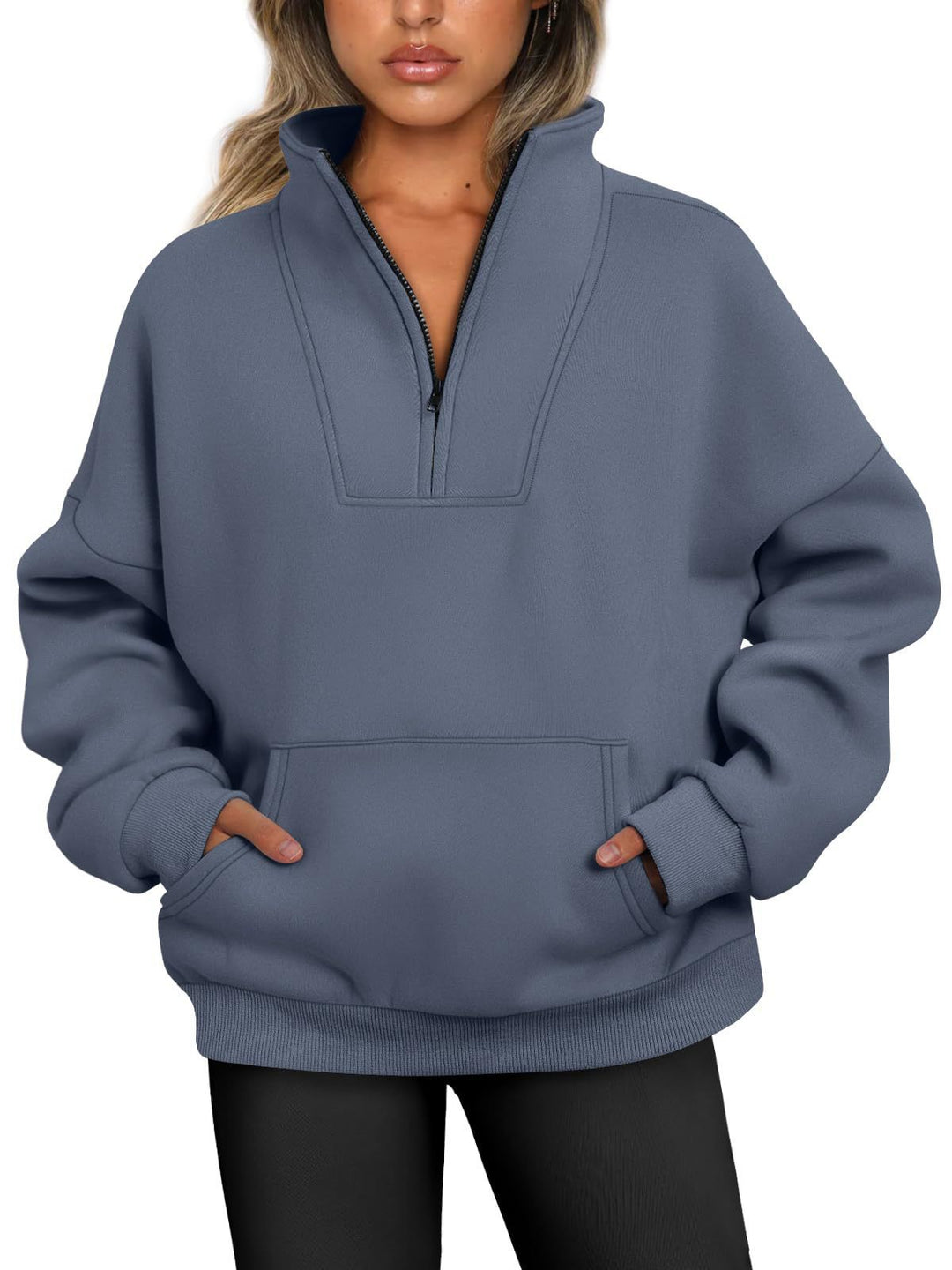 Damen nan oversized Halbzip-Hoodie mit hohem Stehkragen, Kängurutasche und gerippten Bündchen Echo Archiv