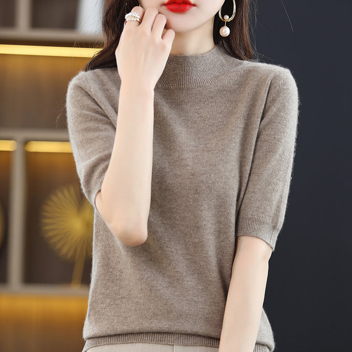 Damen Kurzärmeliger Feinstrick-Pullover mit halbem Rollkragen Echoarchiv