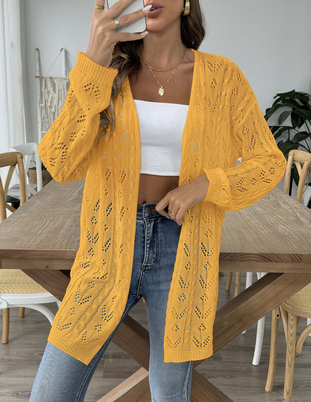 Damen luftiger Strickcardigan mit filigranem Lochmuster Echo Archiv